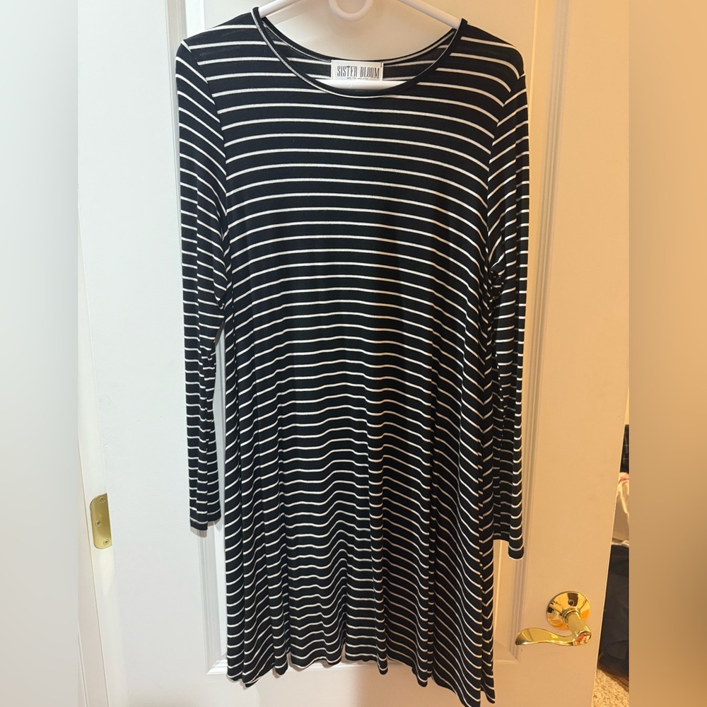 Striped Black and White Long Sleeve Dress